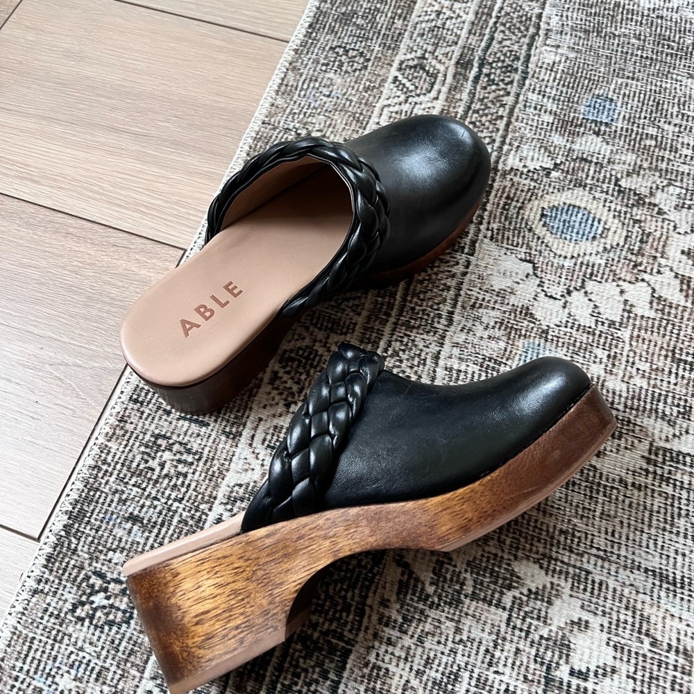 ABLE Black Braided Clogs